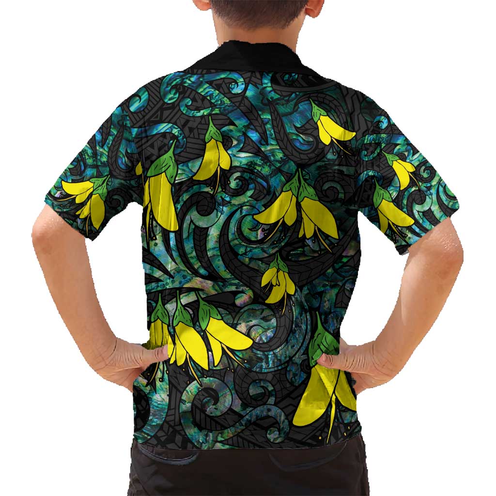 New Zealand Kowhai Flowers Family Matching Long Sleeve Bodycon Dress and Hawaiian Shirt Maori Koru Pattern With Paua Shell Style LT03 - Polynesian Pride