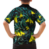 New Zealand Kowhai Flowers Family Matching Off Shoulder Maxi Dress and Hawaiian Shirt Maori Koru Pattern With Paua Shell Style LT03 - Polynesian Pride