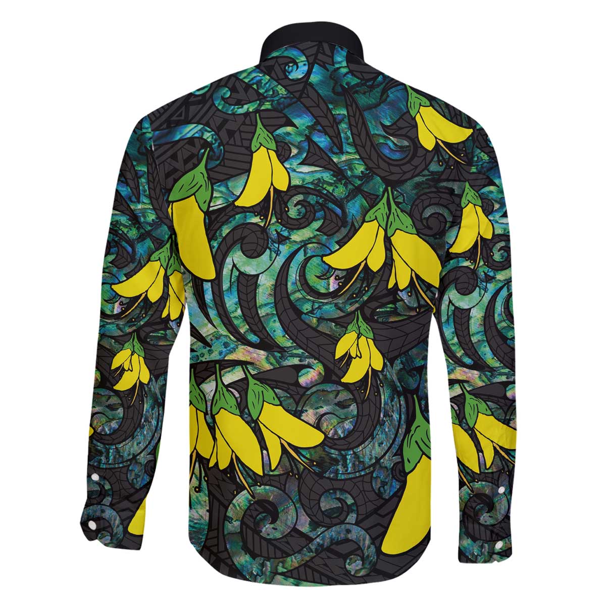 New Zealand Kowhai Flowers Family Matching Off Shoulder Short Dress and Hawaiian Shirt Maori Koru Pattern With Paua Shell Style LT03 - Polynesian Pride