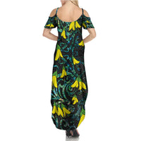 New Zealand Kowhai Flowers Family Matching Summer Maxi Dress and Hawaiian Shirt Maori Koru Pattern With Paua Shell Style LT03 - Polynesian Pride