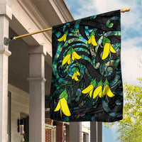 New Zealand Kowhai Flowers Garden Flag Maori Koru Pattern With Paua Shell Style LT03 House Flag Black - Polynesian Pride