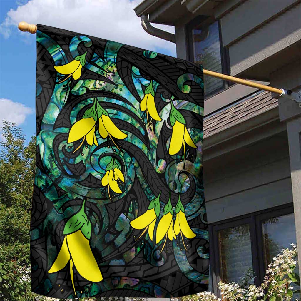 New Zealand Kowhai Flowers Garden Flag Maori Koru Pattern With Paua Shell Style LT03 - Polynesian Pride