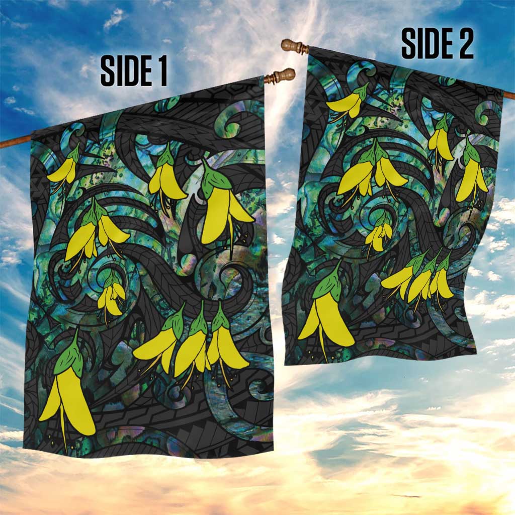 New Zealand Kowhai Flowers Garden Flag Maori Koru Pattern With Paua Shell Style LT03 - Polynesian Pride