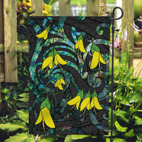 New Zealand Kowhai Flowers Garden Flag Maori Koru Pattern With Paua Shell Style LT03 Garden Flag Black - Polynesian Pride