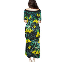 New Zealand Kowhai Flowers Puletasi Maori Koru Pattern With Paua Shell Style