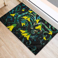 New Zealand Kowhai Flowers Rubber Doormat Maori Koru Pattern With Paua Shell Style