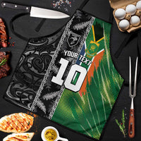 Custom Aotearoa South Africa Rugby Freedom Cup Apron Maori Silver Fern Art and Sporty Flag SA LT03 Black - Polynesian Pride