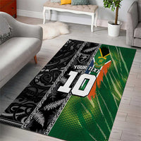 Custom Aotearoa South Africa Rugby Freedom Cup Area Rug Maori Silver Fern Art and Sporty Flag SA LT03 - Polynesian Pride