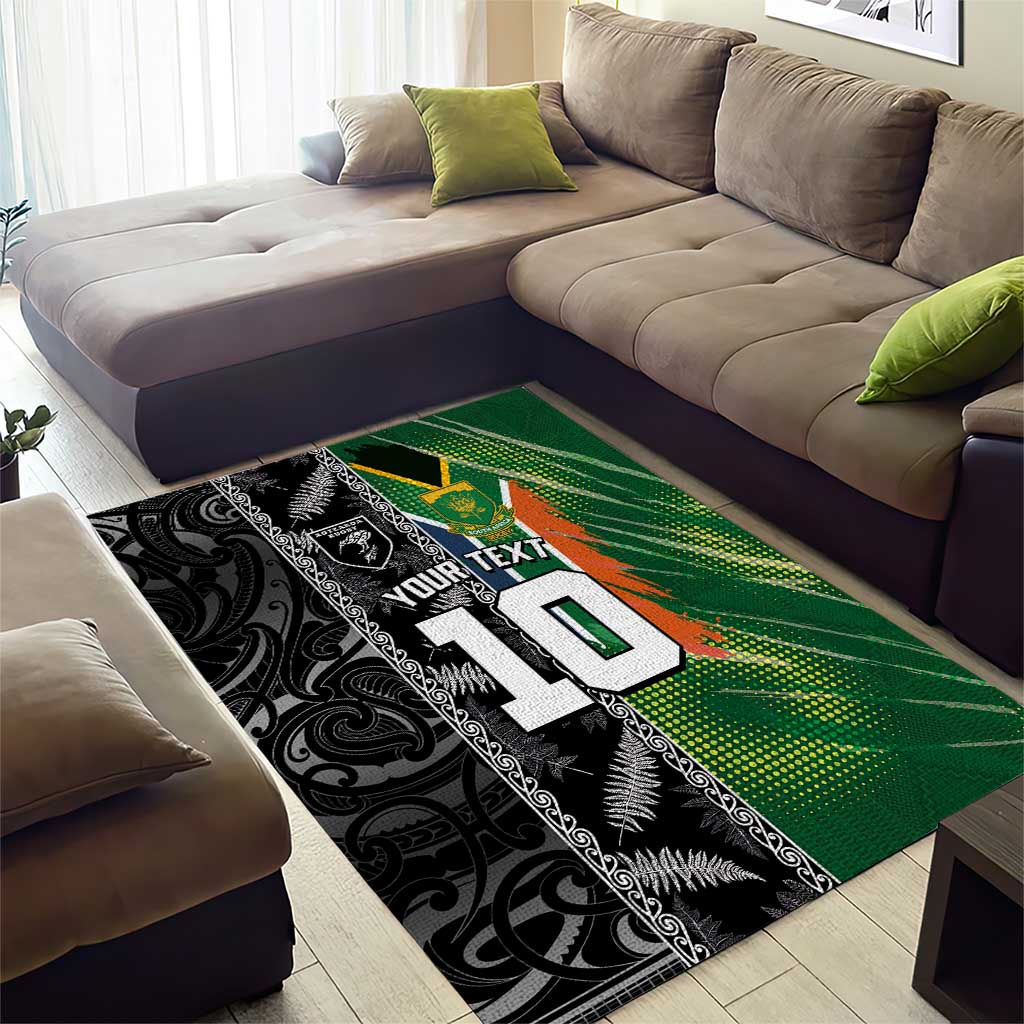 Custom Aotearoa South Africa Rugby Freedom Cup Area Rug Maori Silver Fern Art and Sporty Flag SA LT03 - Polynesian Pride