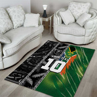 Custom Aotearoa South Africa Rugby Freedom Cup Area Rug Maori Silver Fern Art and Sporty Flag SA LT03 - Polynesian Pride