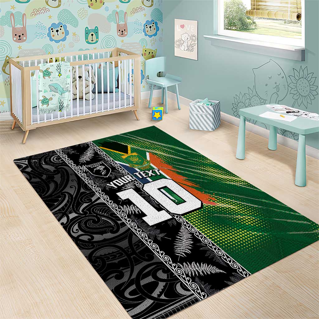 Custom Aotearoa South Africa Rugby Freedom Cup Area Rug Maori Silver Fern Art and Sporty Flag SA LT03 - Polynesian Pride