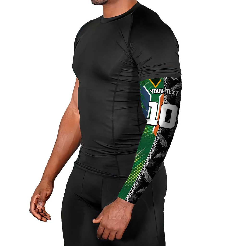 Custom Aotearoa South Africa Rugby Freedom Cup Arm Sleeves Maori Silver Fern Art and Sporty Flag SA LT03 - Polynesian Pride
