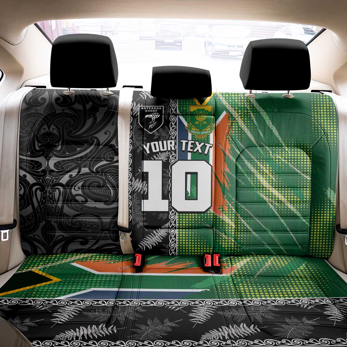 Custom Aotearoa South Africa Rugby Freedom Cup Back Car Seat Cover Maori Silver Fern Art and Sporty Flag SA - Polynesian Pride