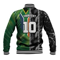 Custom Aotearoa South Africa Rugby Freedom Cup Baseball Jacket Maori Silver Fern Art and Sporty Flag SA - Polynesian Pride