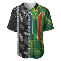 Custom Aotearoa South Africa Rugby Freedom Cup Baseball Jersey Maori Silver Fern Art and Sporty Flag SA LT03 Black - Polynesian Pride