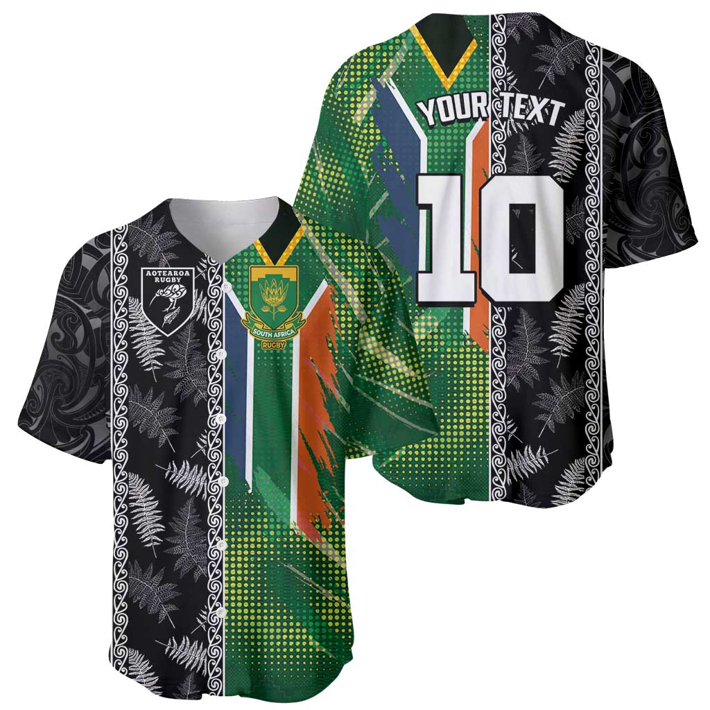 Custom Aotearoa South Africa Rugby Freedom Cup Baseball Jersey Maori Silver Fern Art and Sporty Flag SA LT03 - Polynesian Pride
