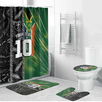 Custom Aotearoa South Africa Rugby Freedom Cup Bathroom Set Maori Silver Fern Art and Sporty Flag SA LT03 Bathroom Set (4 pcs) Black - Polynesian Pride