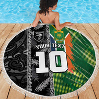 Custom Aotearoa South Africa Rugby Freedom Cup Beach Blanket Maori Silver Fern Art and Sporty Flag SA LT03 - Polynesian Pride