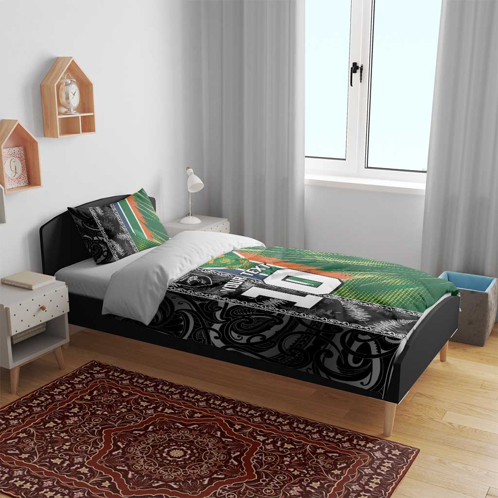 Custom Aotearoa South Africa Rugby Freedom Cup Bedding Set Maori Silver Fern Art and Sporty Flag SA LT03 - Polynesian Pride