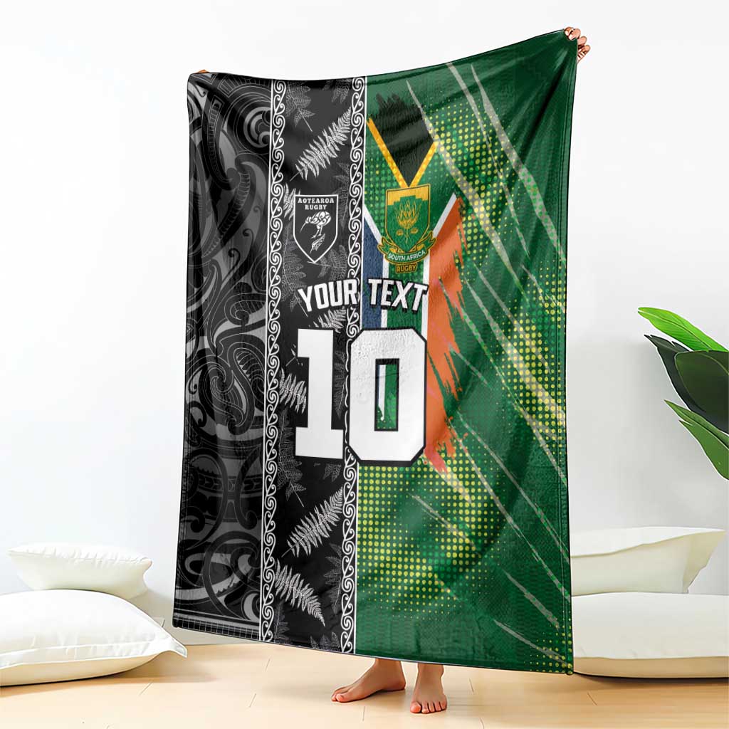 Custom Aotearoa South Africa Rugby Freedom Cup Blanket Maori Silver Fern Art and Sporty Flag SA LT03 - Polynesian Pride