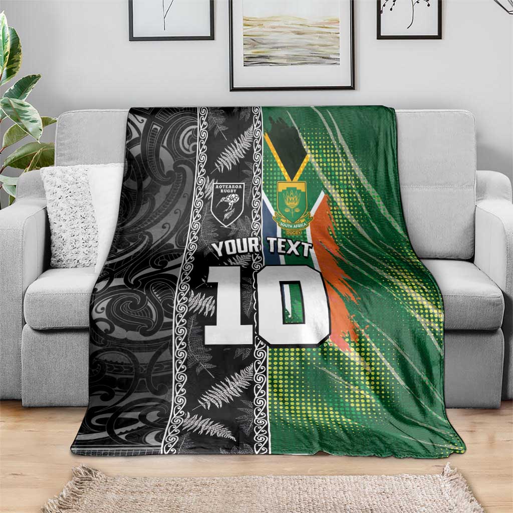 Custom Aotearoa South Africa Rugby Freedom Cup Blanket Maori Silver Fern Art and Sporty Flag SA LT03 - Polynesian Pride