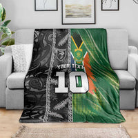 Custom Aotearoa South Africa Rugby Freedom Cup Blanket Maori Silver Fern Art and Sporty Flag SA LT03 - Polynesian Pride