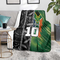 Custom Aotearoa South Africa Rugby Freedom Cup Blanket Maori Silver Fern Art and Sporty Flag SA LT03 - Polynesian Pride