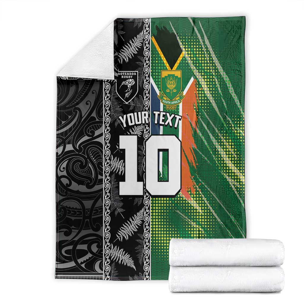 Custom Aotearoa South Africa Rugby Freedom Cup Blanket Maori Silver Fern Art and Sporty Flag SA LT03 - Polynesian Pride
