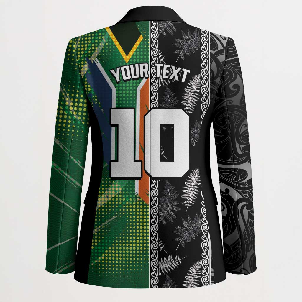 Custom Aotearoa South Africa Rugby Freedom Cup Blazer Maori Silver Fern Art and Sporty Flag SA LT03 - Polynesian Pride