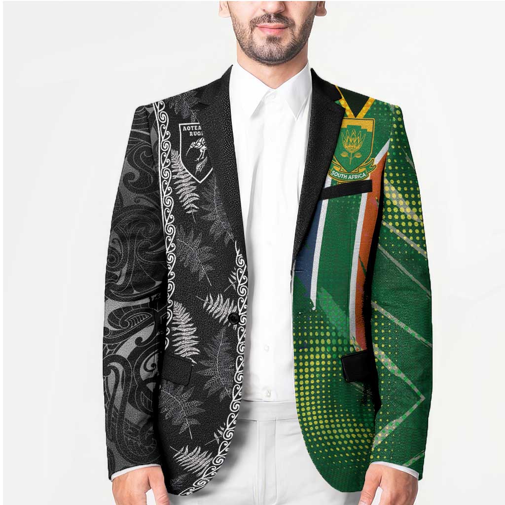 Custom Aotearoa South Africa Rugby Freedom Cup Blazer Maori Silver Fern Art and Sporty Flag SA LT03 - Polynesian Pride