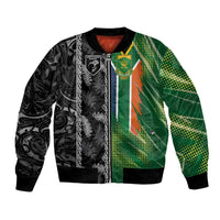 Custom Aotearoa South Africa Rugby Freedom Cup Bomber Jacket Maori Silver Fern Art and Sporty Flag SA - Polynesian Pride