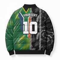 Custom Aotearoa South Africa Rugby Freedom Cup Bomber Puffer Jacket Maori Silver Fern Art and Sporty Flag SA - Polynesian Pride