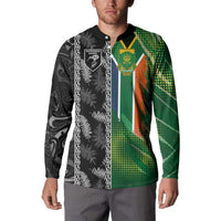 Custom Aotearoa South Africa Rugby Freedom Cup Button Sweatshirt Maori Silver Fern Art and Sporty Flag SA - Polynesian Pride