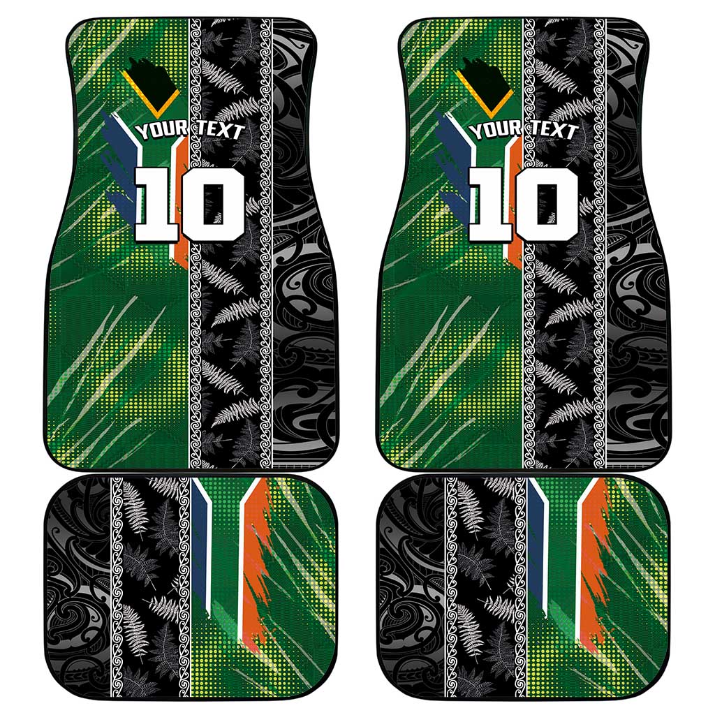 Custom Aotearoa South Africa Rugby Freedom Cup Car Mats Maori Silver Fern Art and Sporty Flag SA LT03 - Polynesian Pride