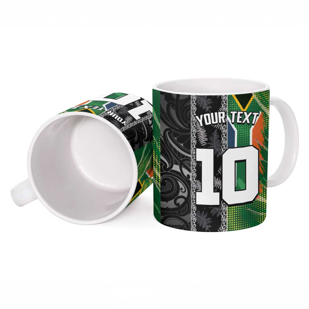 Custom Aotearoa South Africa Rugby Freedom Cup Ceramic Mug Maori Silver Fern Art and Sporty Flag SA LT03 - Polynesian Pride