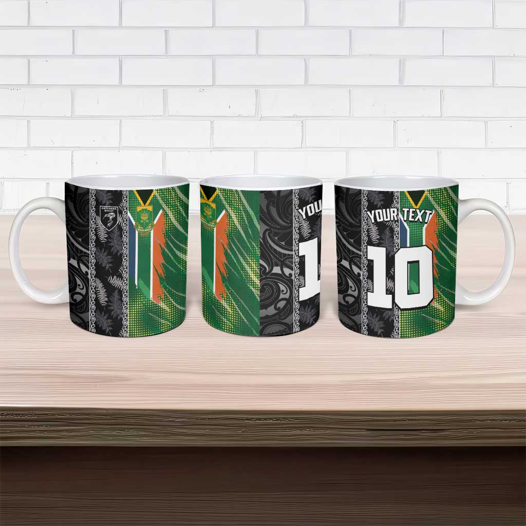 Custom Aotearoa South Africa Rugby Freedom Cup Ceramic Mug Maori Silver Fern Art and Sporty Flag SA LT03 - Polynesian Pride