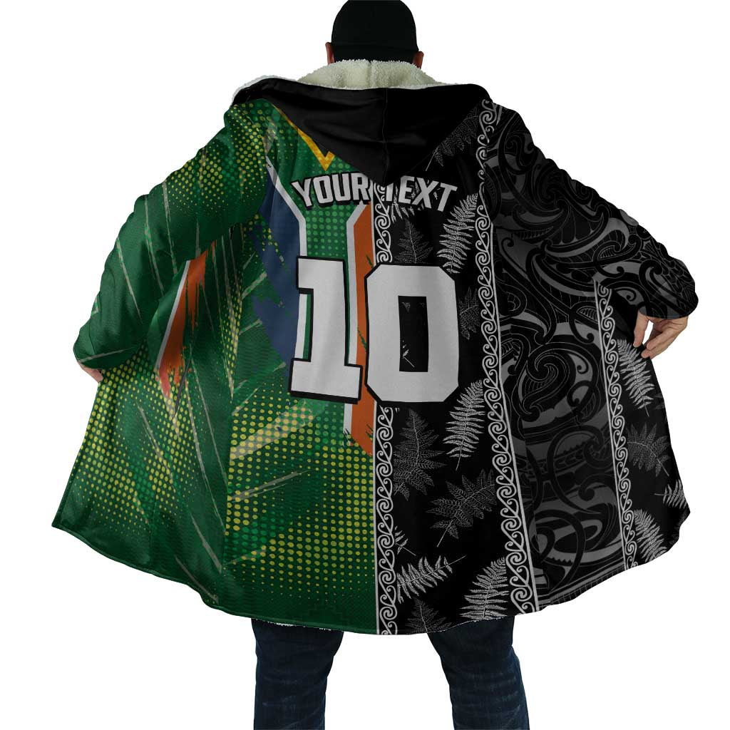 Custom Aotearoa South Africa Rugby Freedom Cup Cloak Maori Silver Fern Art and Sporty Flag SA LT03 - Polynesian Pride