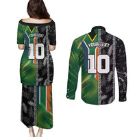 Custom Aotearoa South Africa Rugby Freedom Cup Couples Matching Puletasi and Long Sleeve Button Shirt Maori Silver Fern Art and Sporty Flag SA - Polynesian Pride