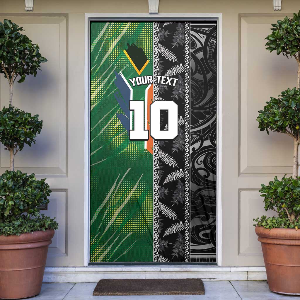 Custom Aotearoa South Africa Rugby Freedom Cup Door Cover Maori Silver Fern Art and Sporty Flag SA - Polynesian Pride