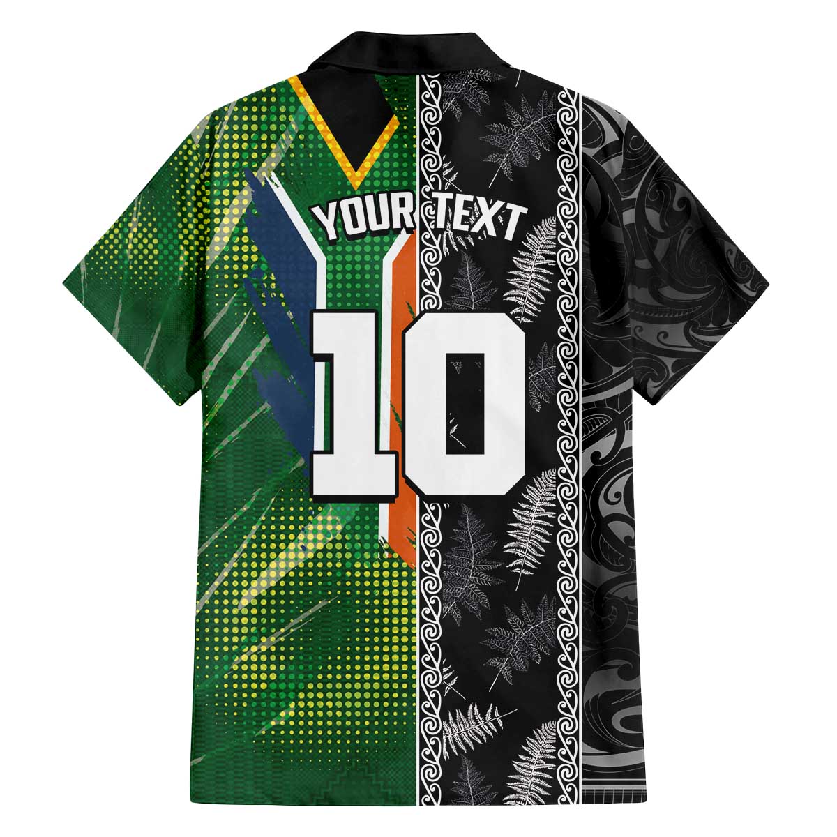 Custom Aotearoa South Africa Rugby Freedom Cup Family Matching Off The Shoulder Long Sleeve Dress and Hawaiian Shirt Maori Silver Fern Art and Sporty Flag SA LT03 - Polynesian Pride
