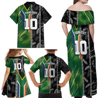 Custom Aotearoa South Africa Rugby Freedom Cup Family Matching Off Shoulder Maxi Dress and Hawaiian Shirt Maori Silver Fern Art and Sporty Flag SA LT03 - Polynesian Pride