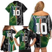 Custom Aotearoa South Africa Rugby Freedom Cup Family Matching Off Shoulder Short Dress and Hawaiian Shirt Maori Silver Fern Art and Sporty Flag SA LT03 - Polynesian Pride