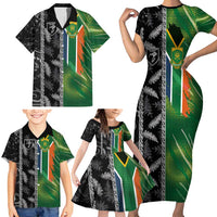 Custom Aotearoa South Africa Rugby Freedom Cup Family Matching Short Sleeve Bodycon Dress and Hawaiian Shirt Maori Silver Fern Art and Sporty Flag SA LT03 - Polynesian Pride