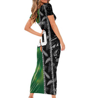 Custom Aotearoa South Africa Rugby Freedom Cup Family Matching Short Sleeve Bodycon Dress and Hawaiian Shirt Maori Silver Fern Art and Sporty Flag SA LT03 - Polynesian Pride
