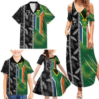 Custom Aotearoa South Africa Rugby Freedom Cup Family Matching Summer Maxi Dress and Hawaiian Shirt Maori Silver Fern Art and Sporty Flag SA LT03 - Polynesian Pride