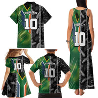 Custom Aotearoa South Africa Rugby Freedom Cup Family Matching Tank Maxi Dress and Hawaiian Shirt Maori Silver Fern Art and Sporty Flag SA LT03 - Polynesian Pride