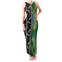 Custom Aotearoa South Africa Rugby Freedom Cup Family Matching Tank Maxi Dress and Hawaiian Shirt Maori Silver Fern Art and Sporty Flag SA LT03 Mom's Dress Black - Polynesian Pride