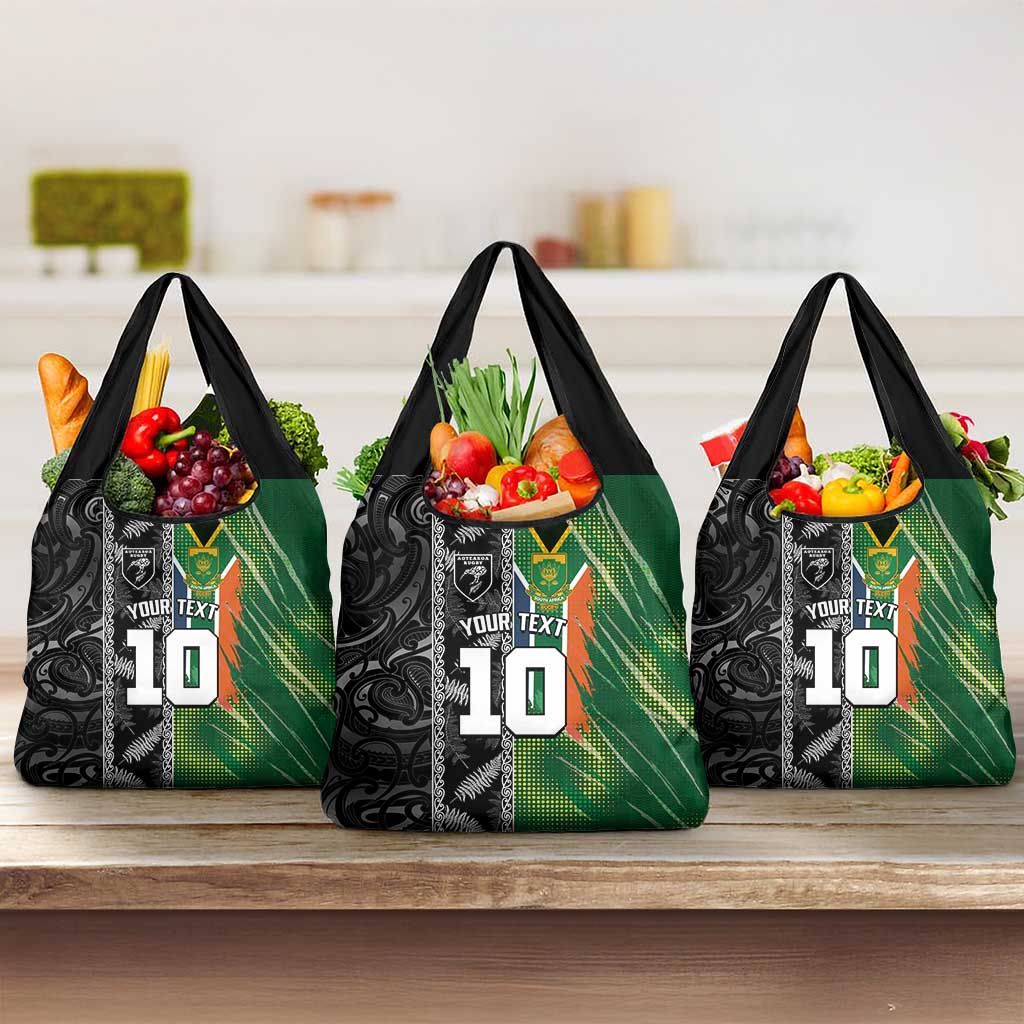 Custom Aotearoa South Africa Rugby Freedom Cup Grocery Bag Maori Silver Fern Art and Sporty Flag SA LT03 3-pack One Size Black - Polynesian Pride