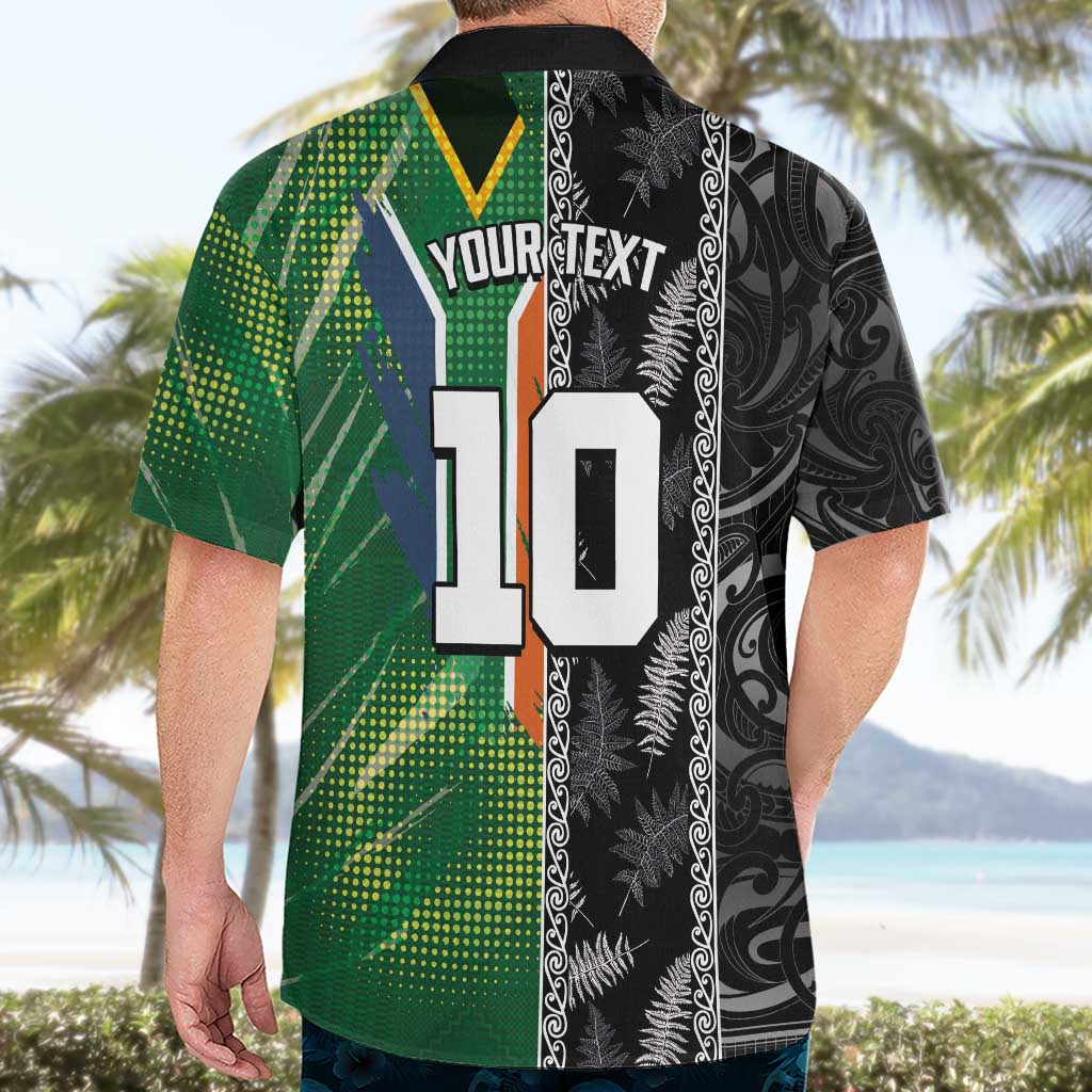 Custom Aotearoa South Africa Rugby Freedom Cup Hawaiian Shirt Maori Silver Fern Art and Sporty Flag SA LT03 - Polynesian Pride