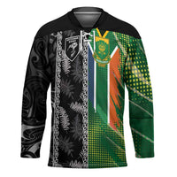 Custom Aotearoa South Africa Rugby Freedom Cup Hockey Jersey Maori Silver Fern Art and Sporty Flag SA LT03 Unisex Black - Polynesian Pride